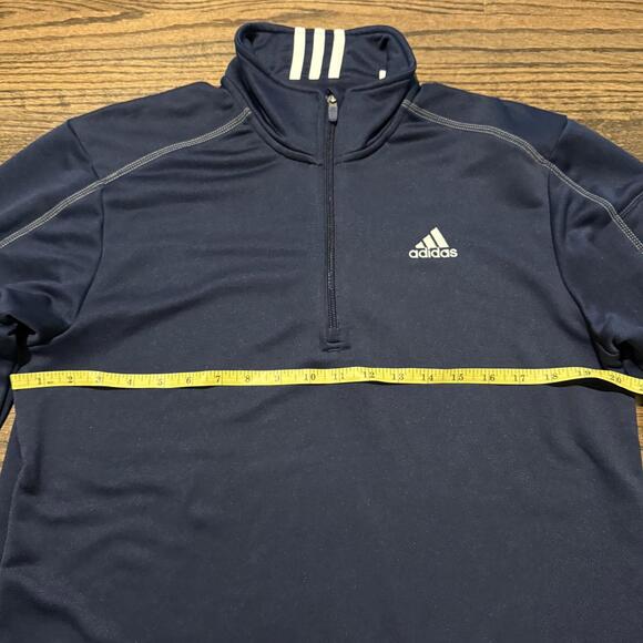 NWOT Men's Adidas Navy Blue & White Quarter Zip Fleece Lined Pullover Medium - Picture 6 of 6